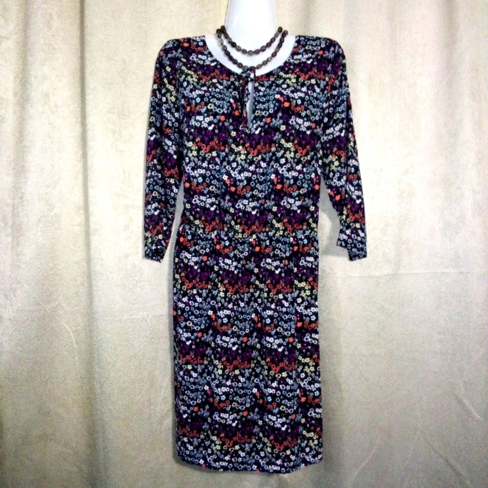 H&M Divided Black Floral Mini Dress 3/4 Sleeve  Size 12